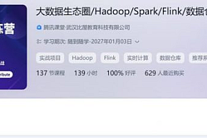 大数据工程师实战训练营 Hadoop/Spark/Flink/数仓等 视频+资料(40G)  价值9800